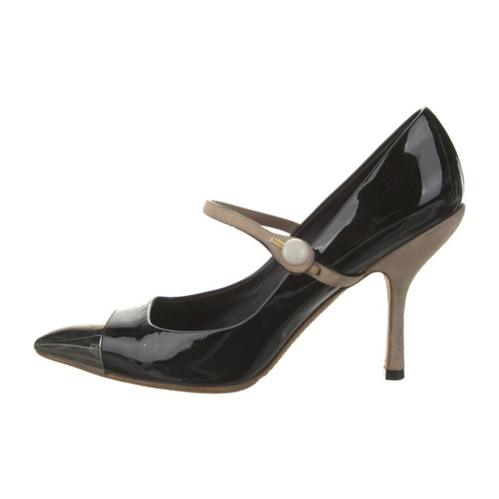 Louis Vuitton Black and Tan Patent Heels